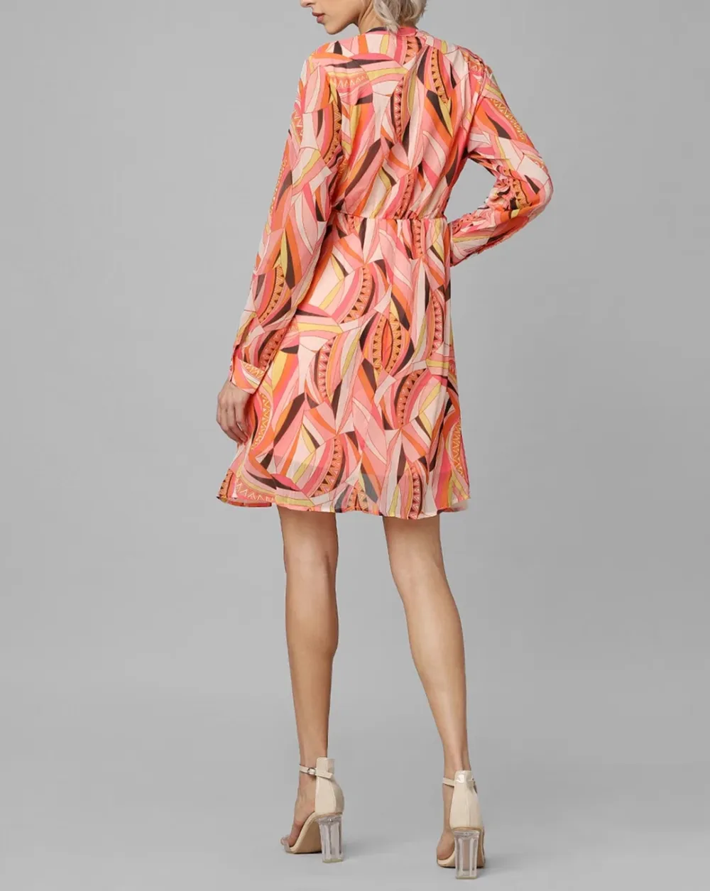 Peach Abstract Print Fit & Flare Dress