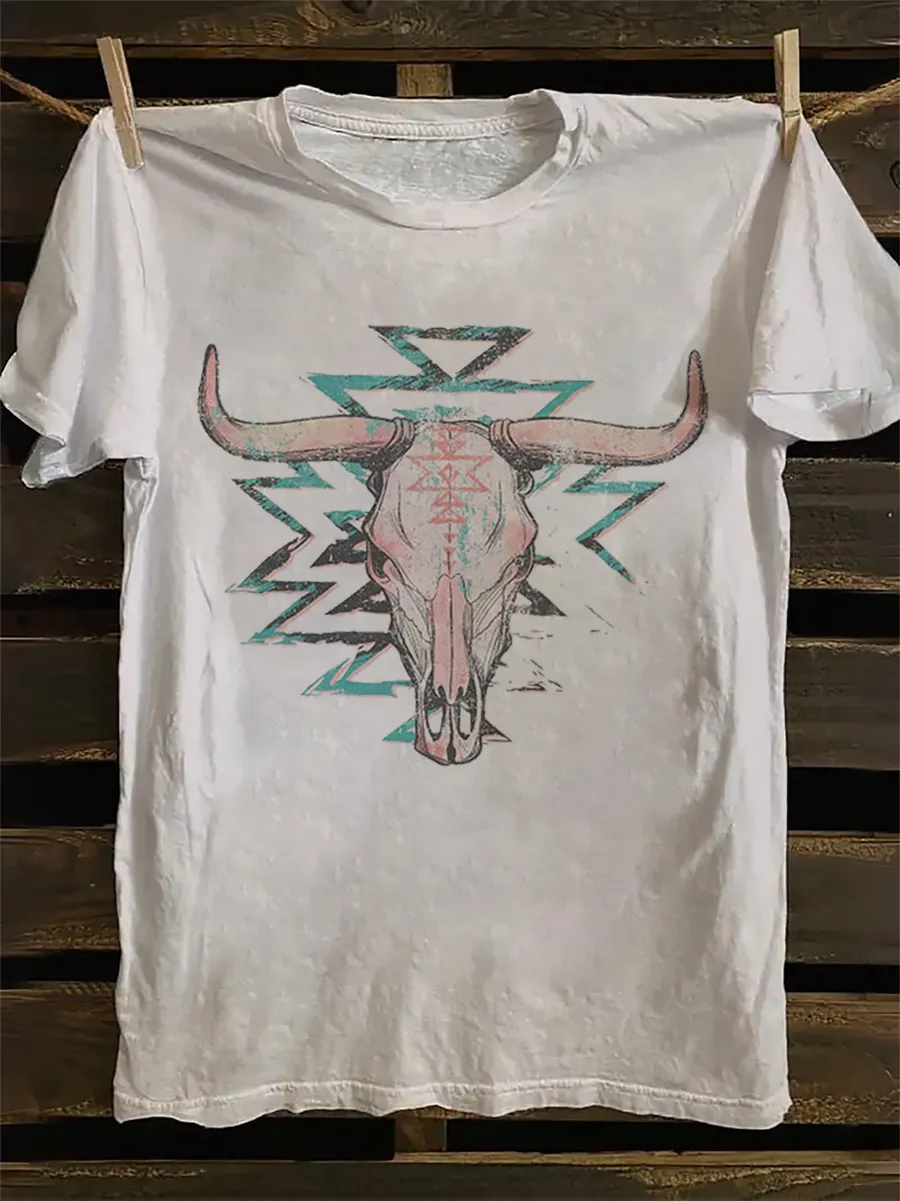 Desert Bull Skull and Aztec T-shirt