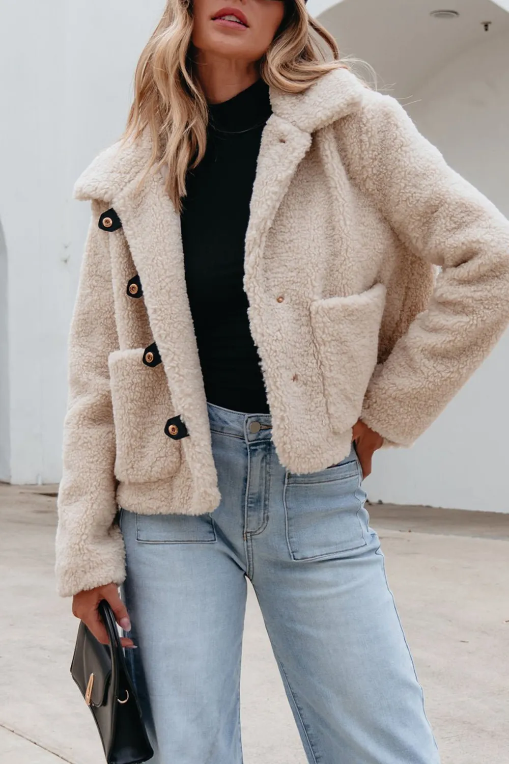 Cream Sherpa Button Up Jacket