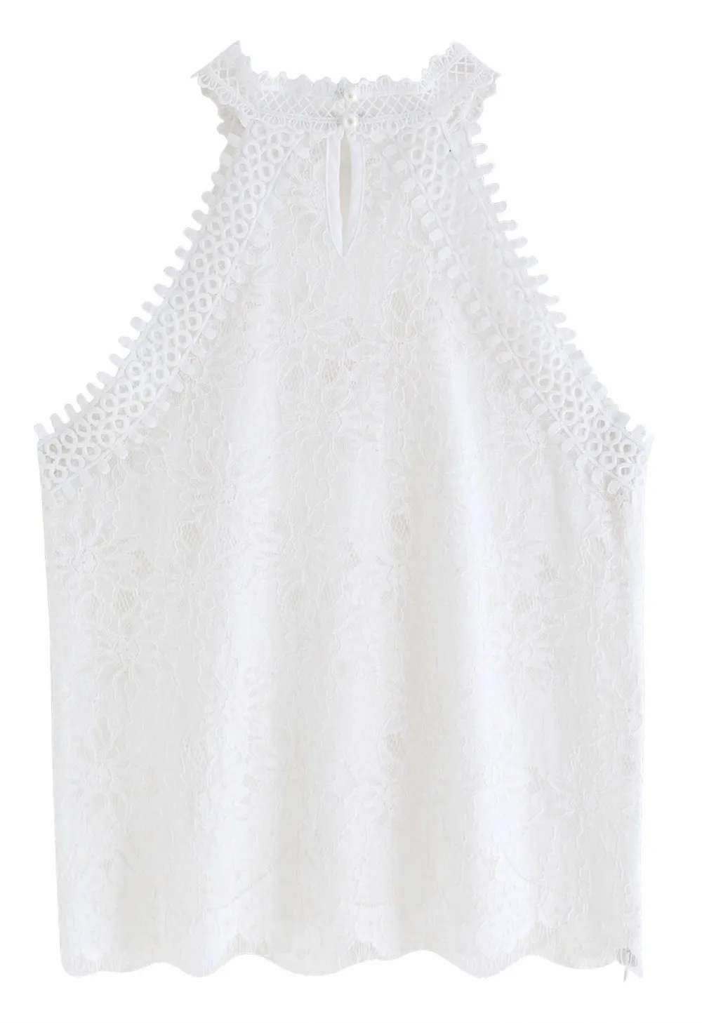 FLORAL LACE CUTWORK HALTERNECK TOP IN WHITE