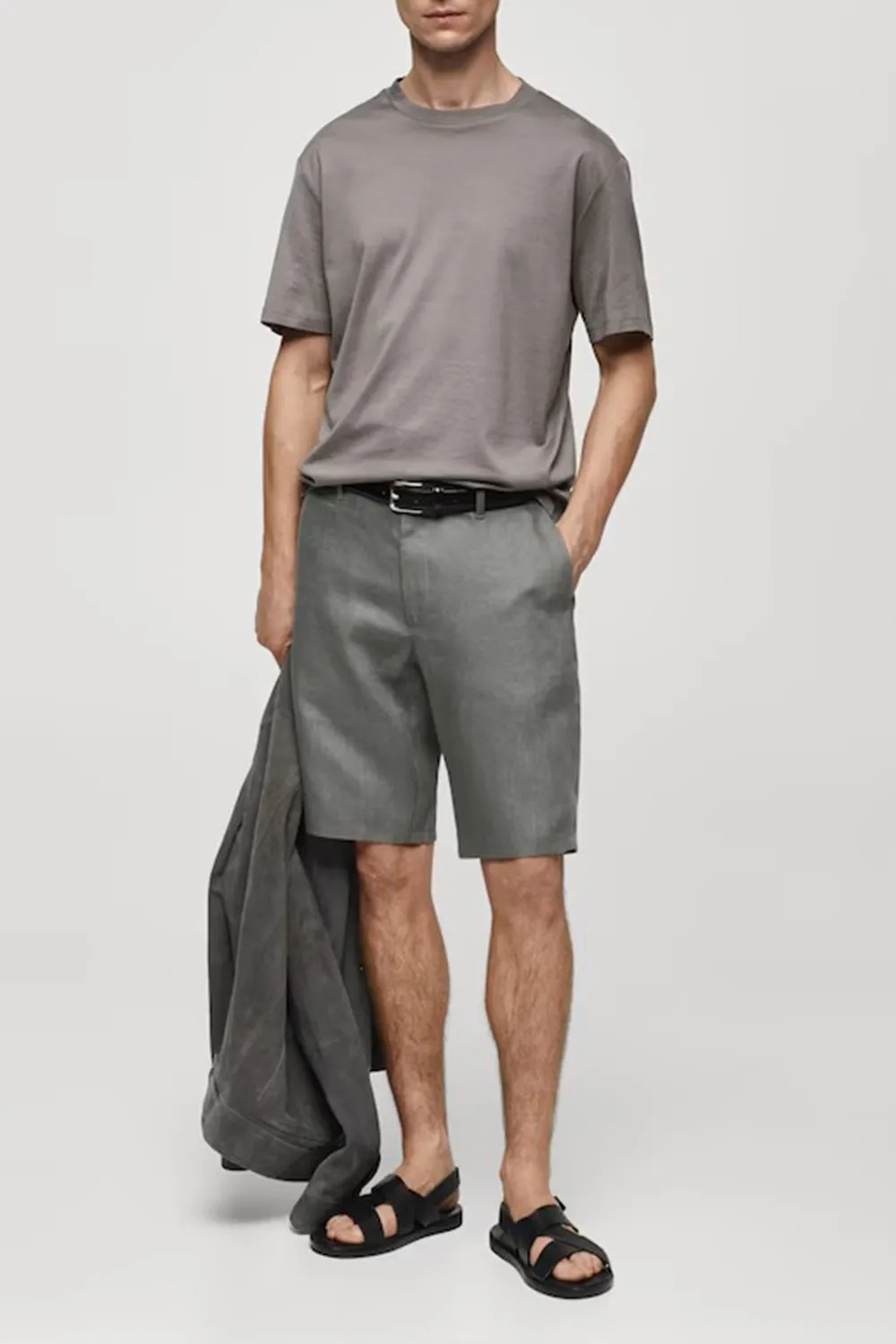 Slim-fit 100% linen bermuda shorts