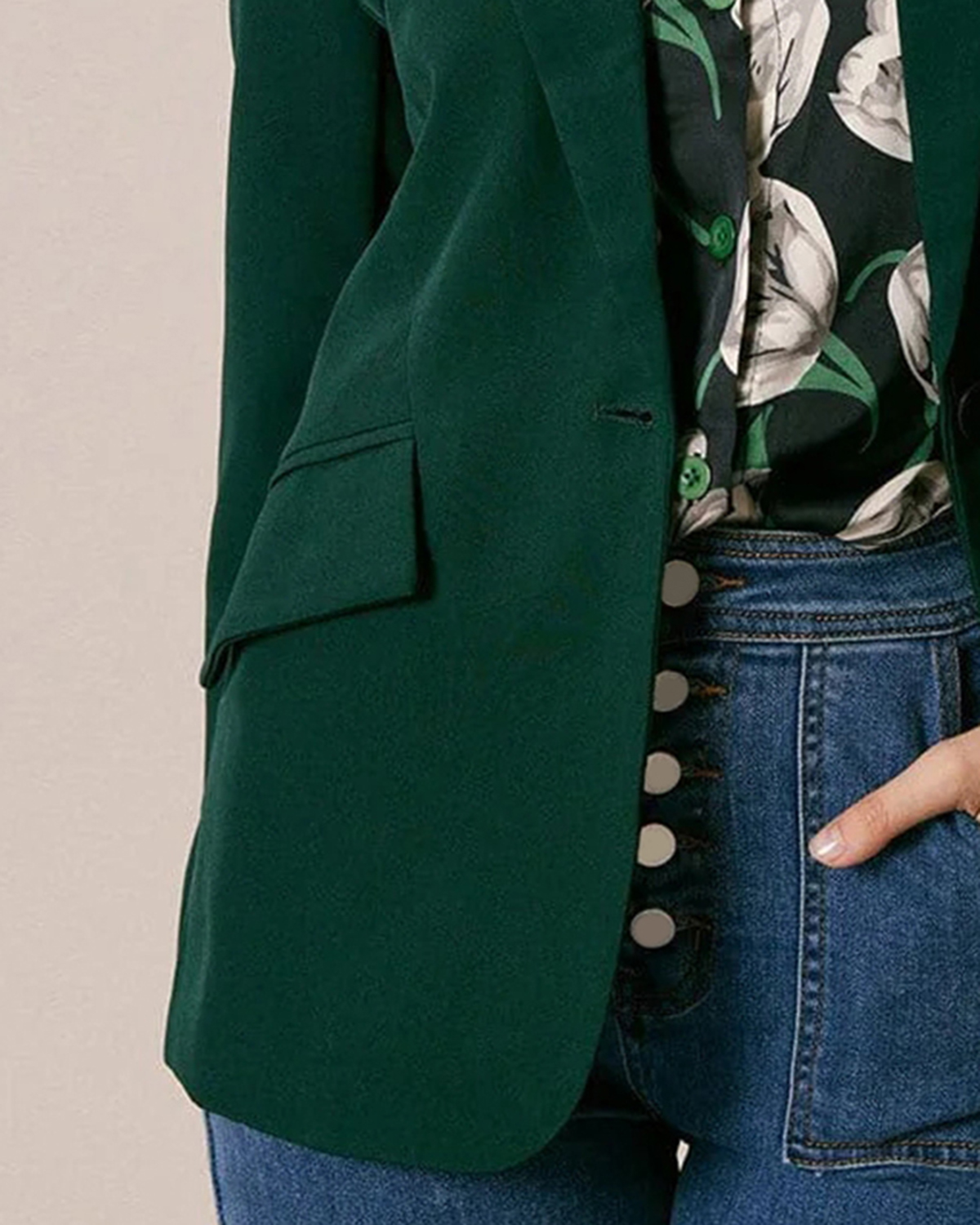 The Green Lapel Collar Single Button Blazer