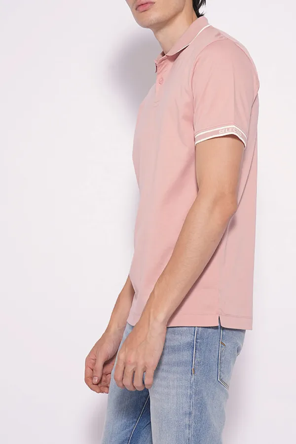 Pink Logo Text Print Cotton Polo