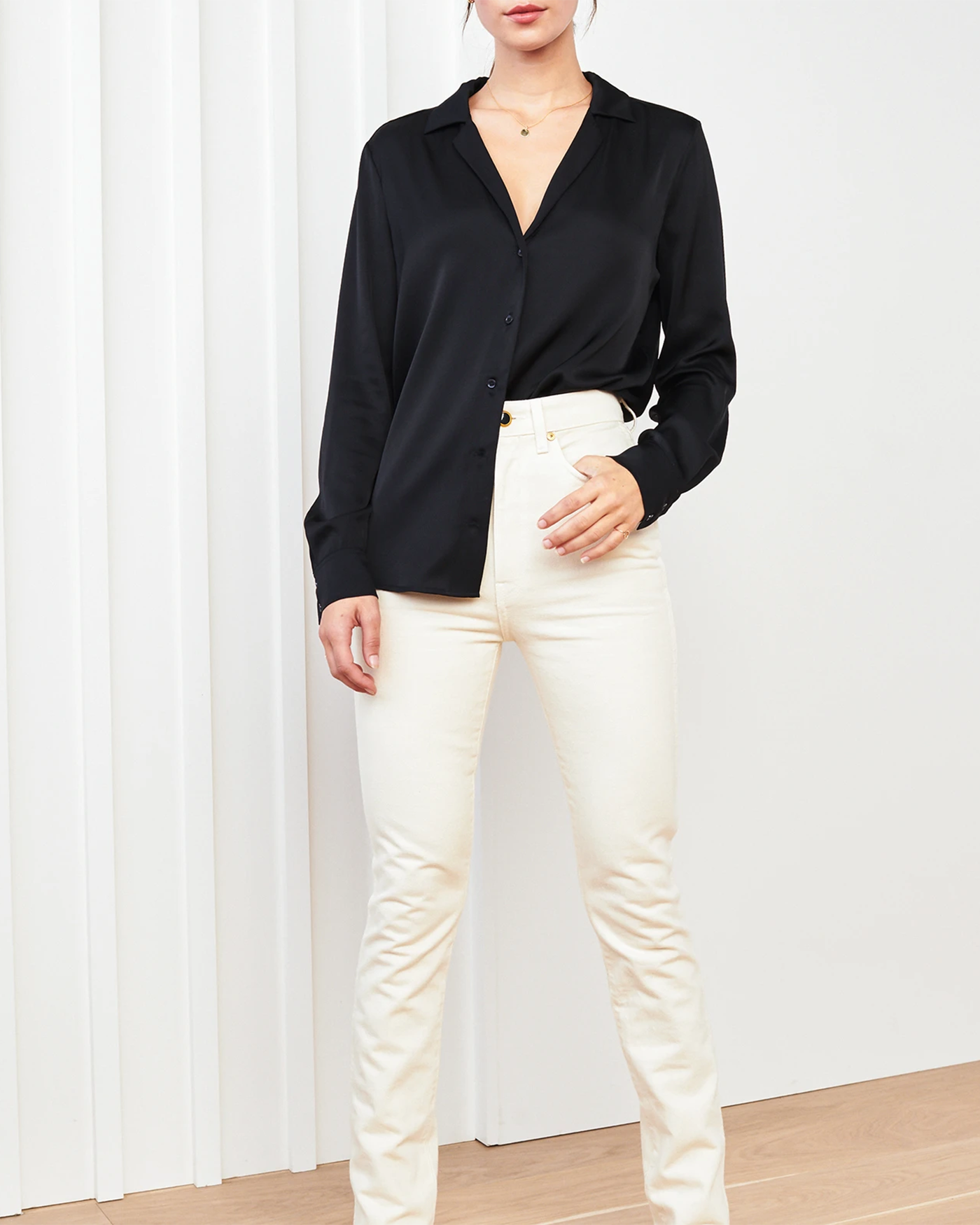 Stretch Silk Notch Collar Blouse