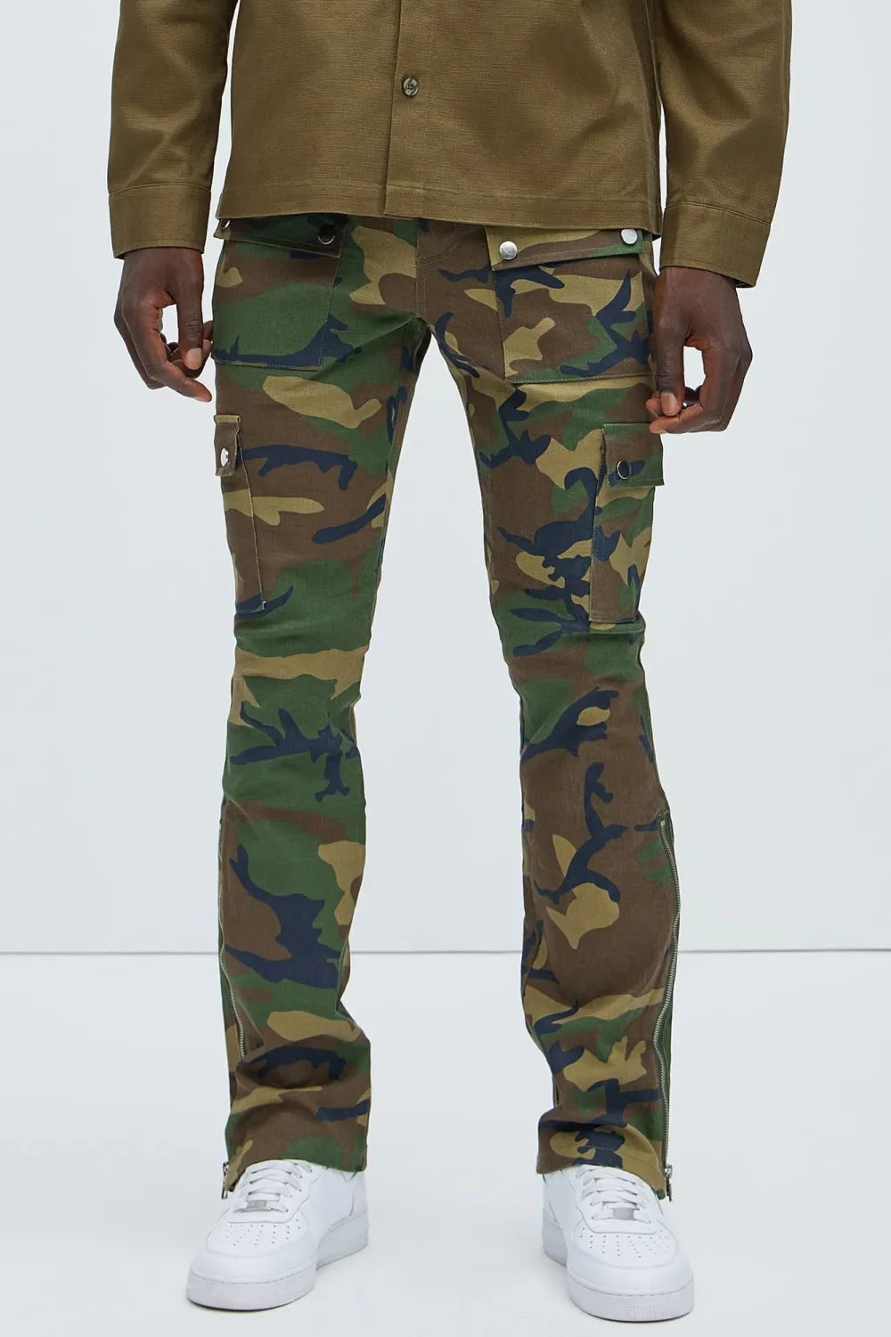 On The Verge Waxed Cargo Zipper Flare Pants