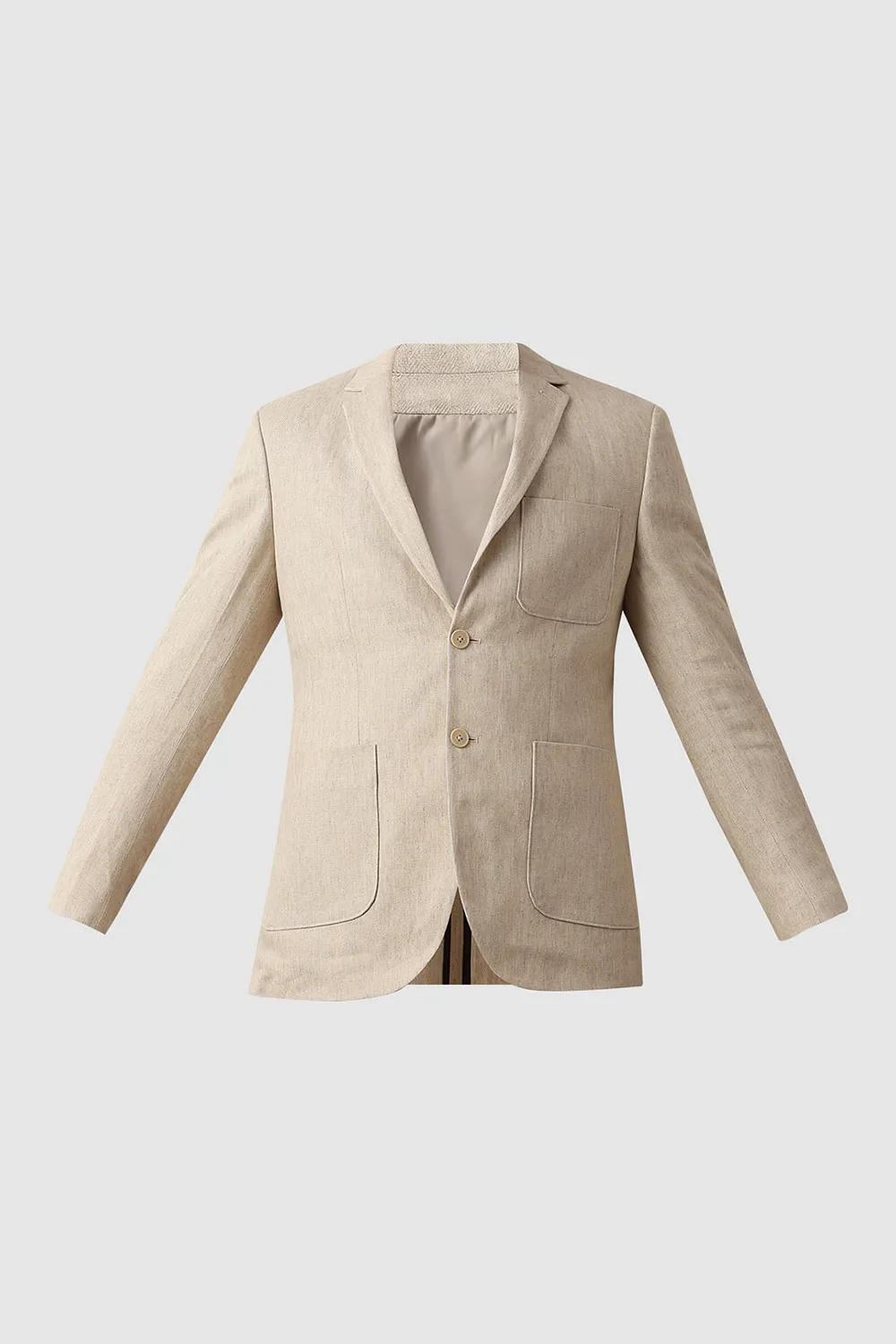 Beige Textured Linen Casual Blazer