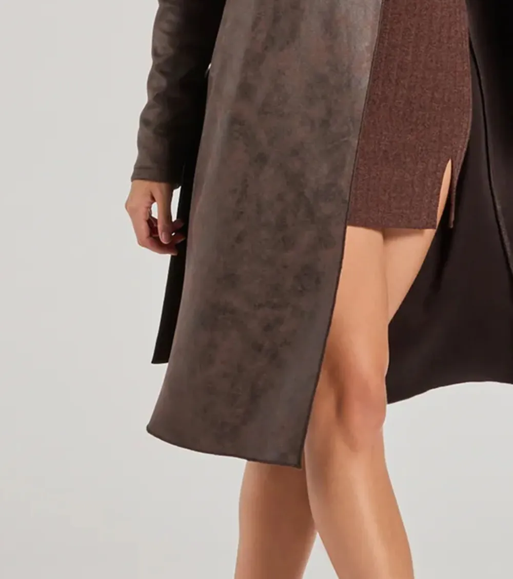 Chic Impression Faux Suede Belted Trench Coat