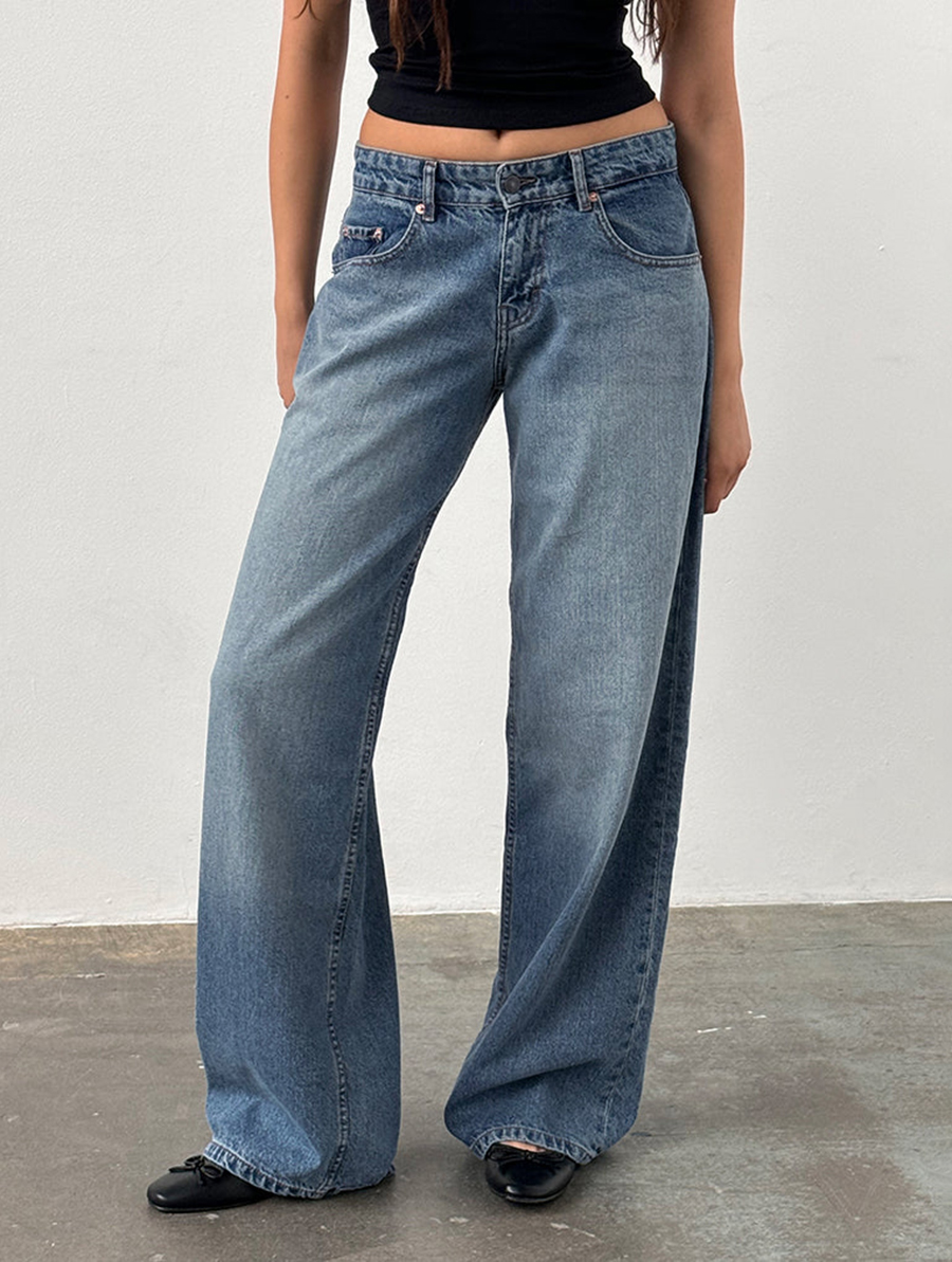 Washed Powder Blue Roomy Extra Wide Low Rise Jeans