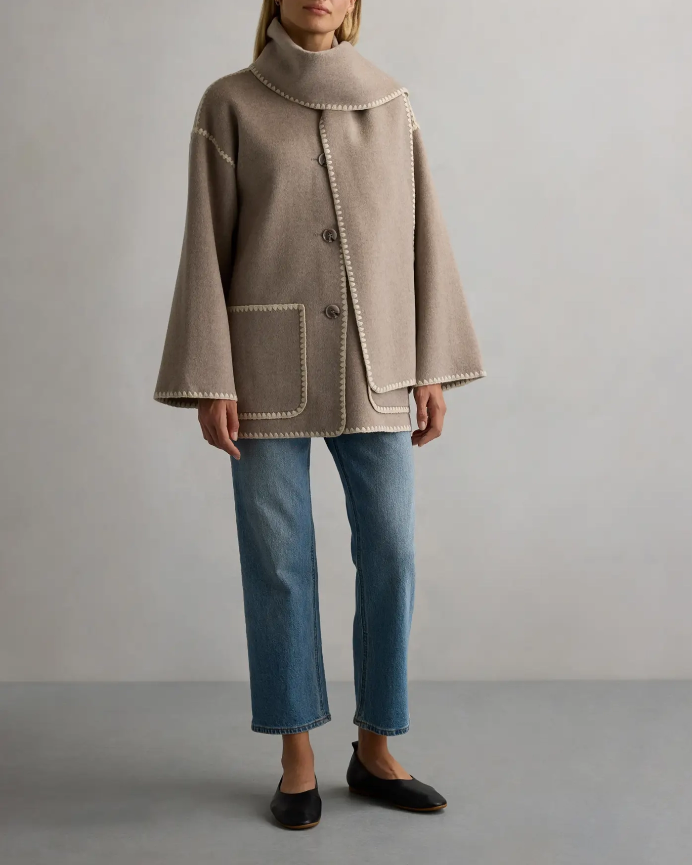 Double-Faced Merino Wool Scarf Coat