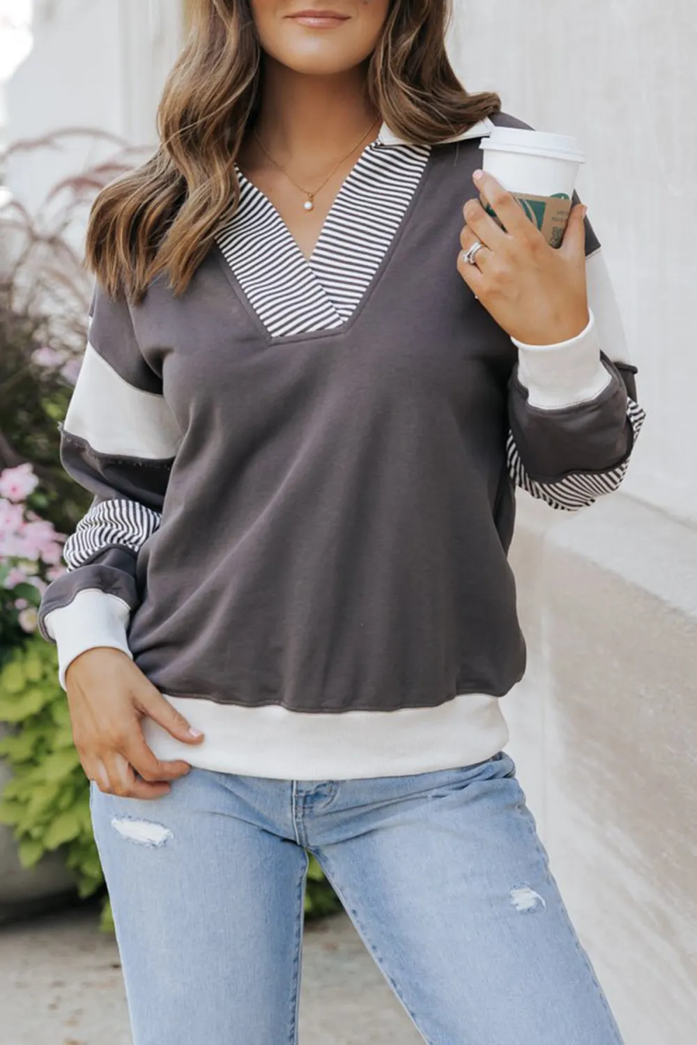 Charcoal Color Block French Terry Sweatshirt