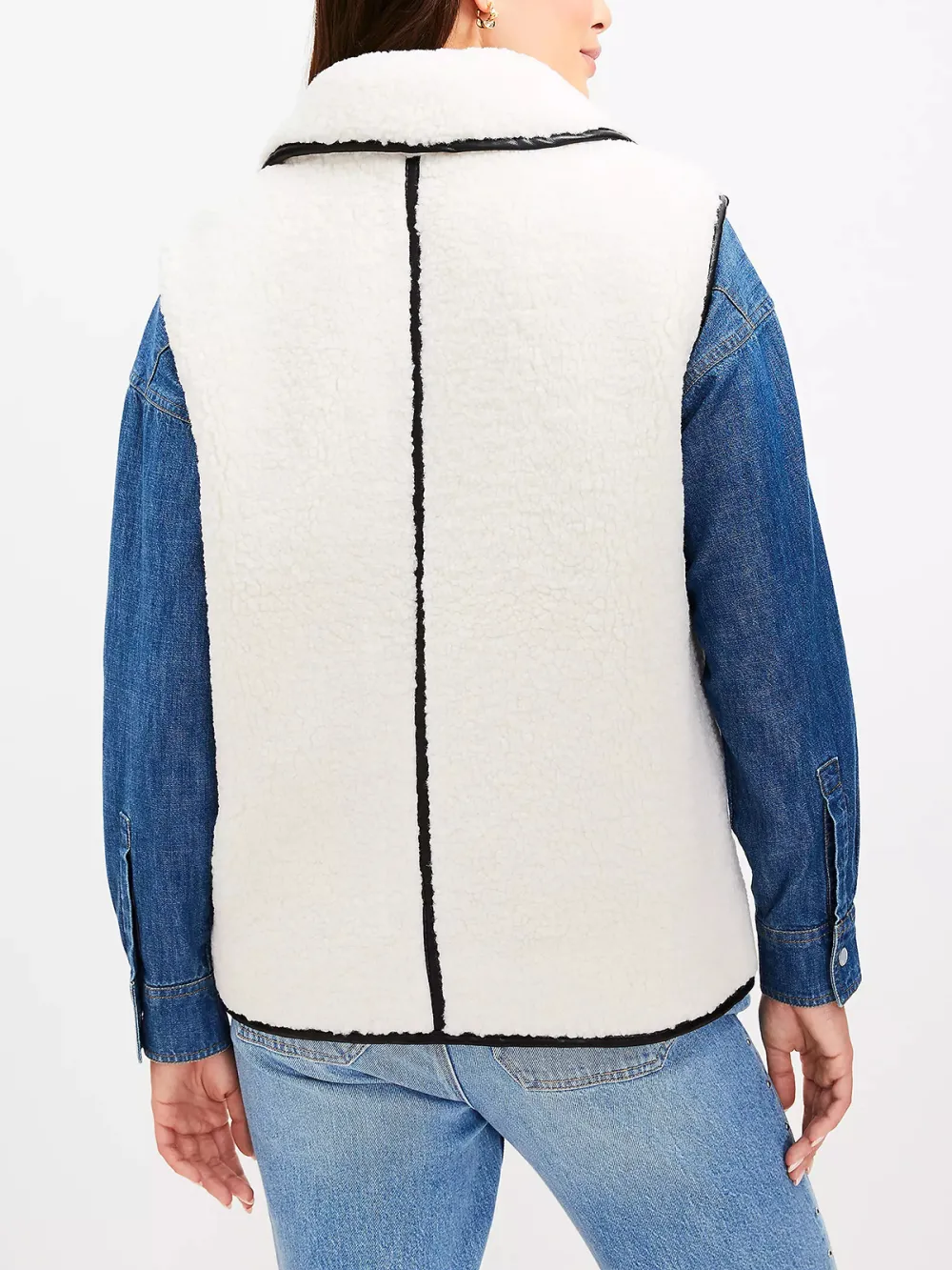 Faux Leather Trim Sherpa Vest