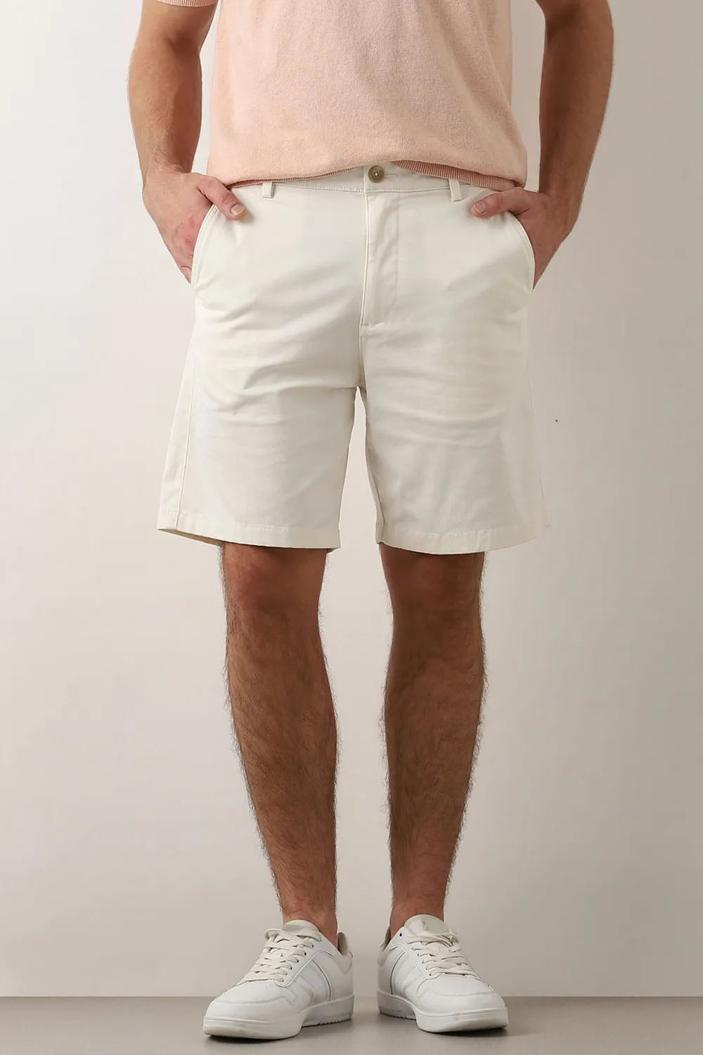 Off-White Mid Rise Cotton Chino Shorts