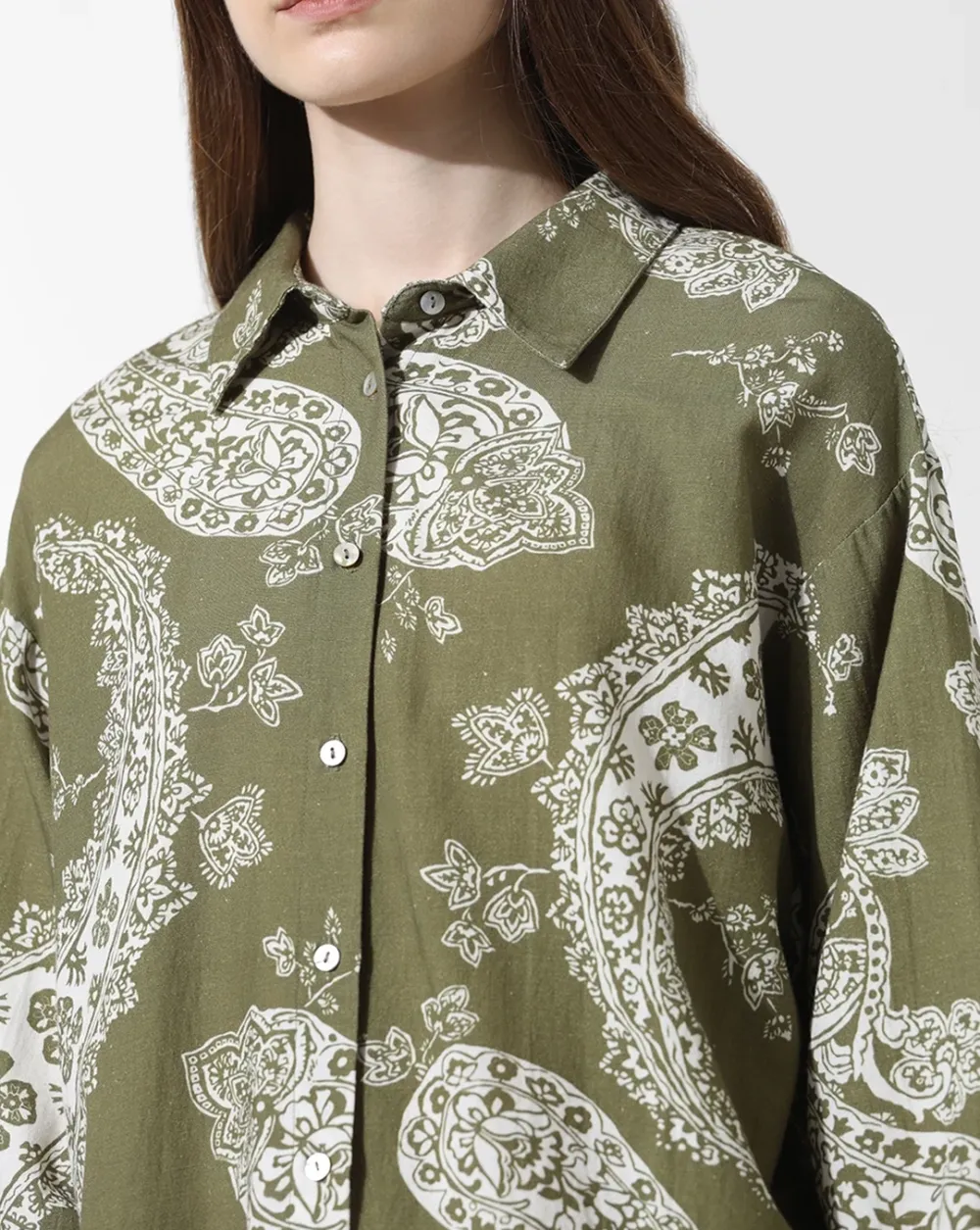 Green Printed Oversized Co-ord Set Shirt