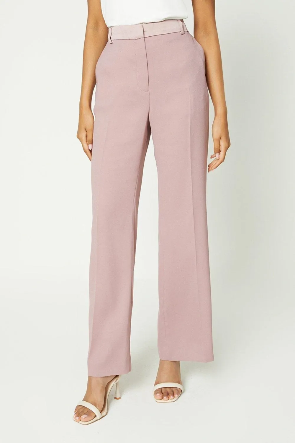 Petite Straight Leg Satin Waistband Trouser