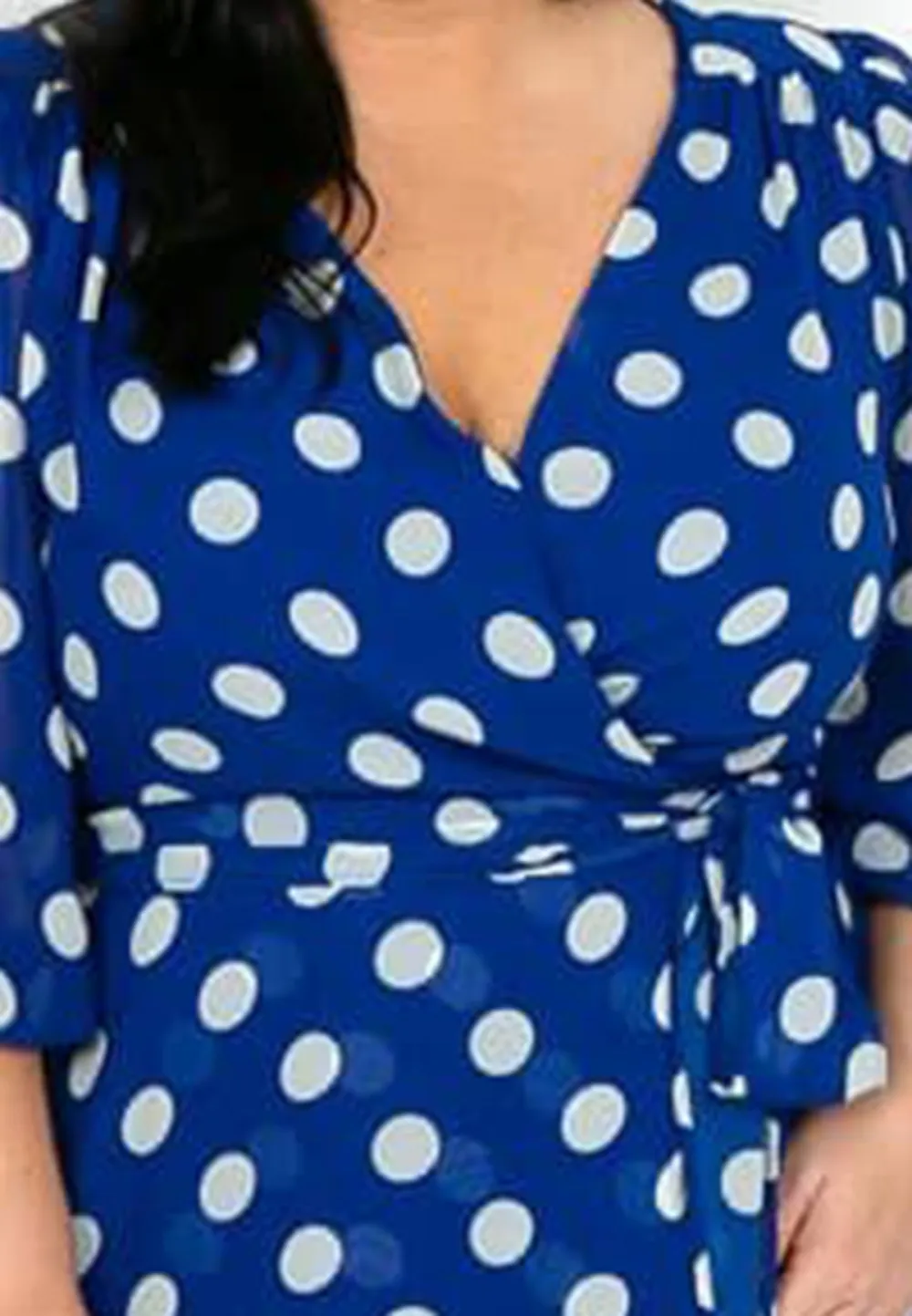 Royal Polka Dot Faux Wrap Dress