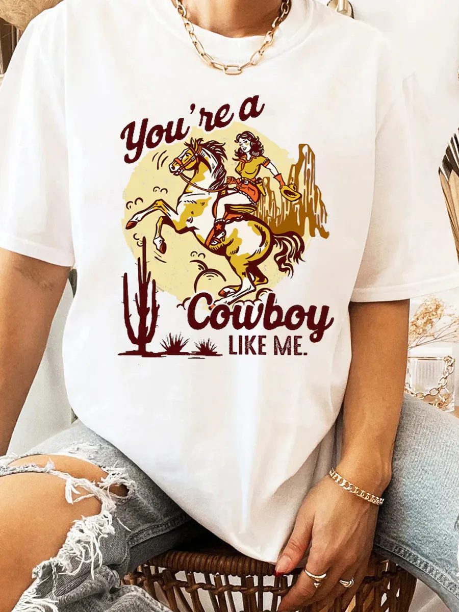 Retro Western Cowboy Girl Pattern T-shirt