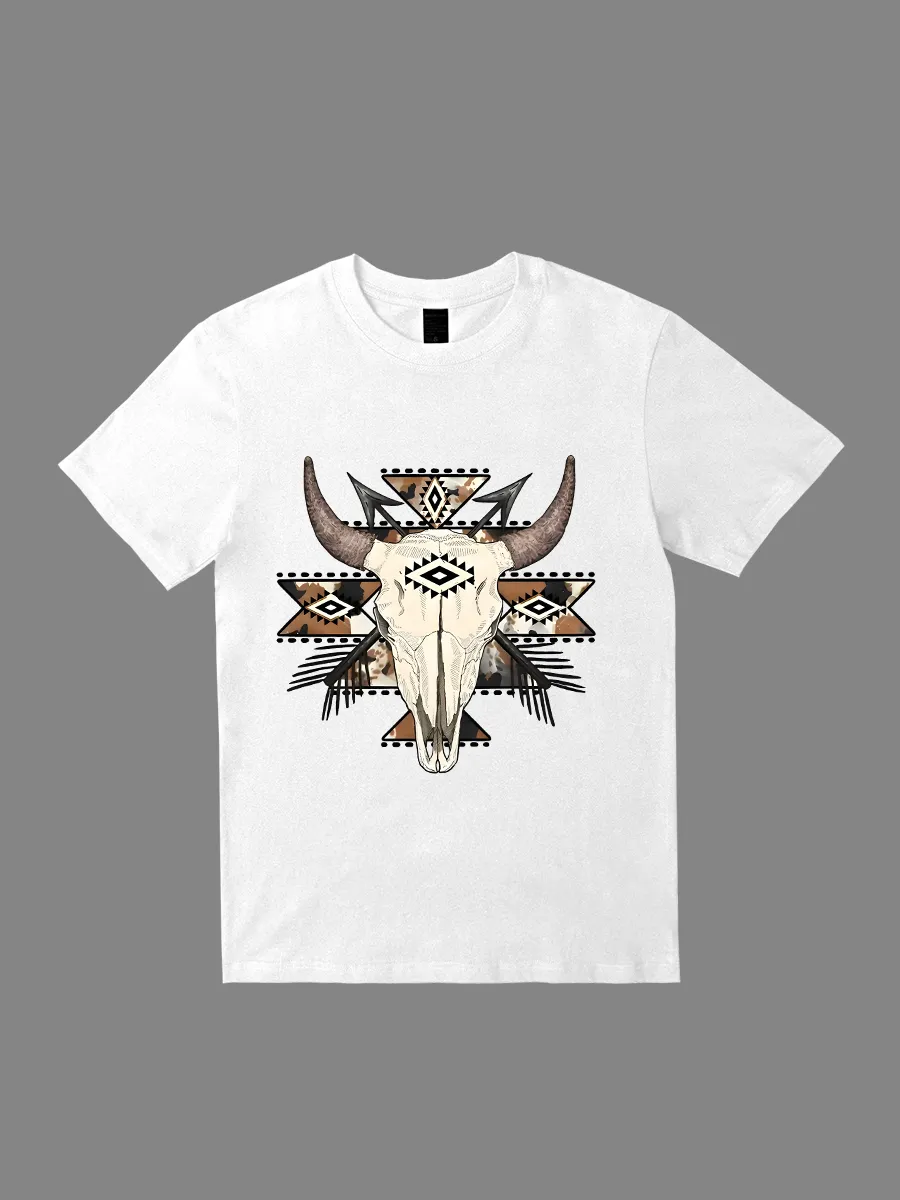 Western Aztec Bull Skull T-shirt