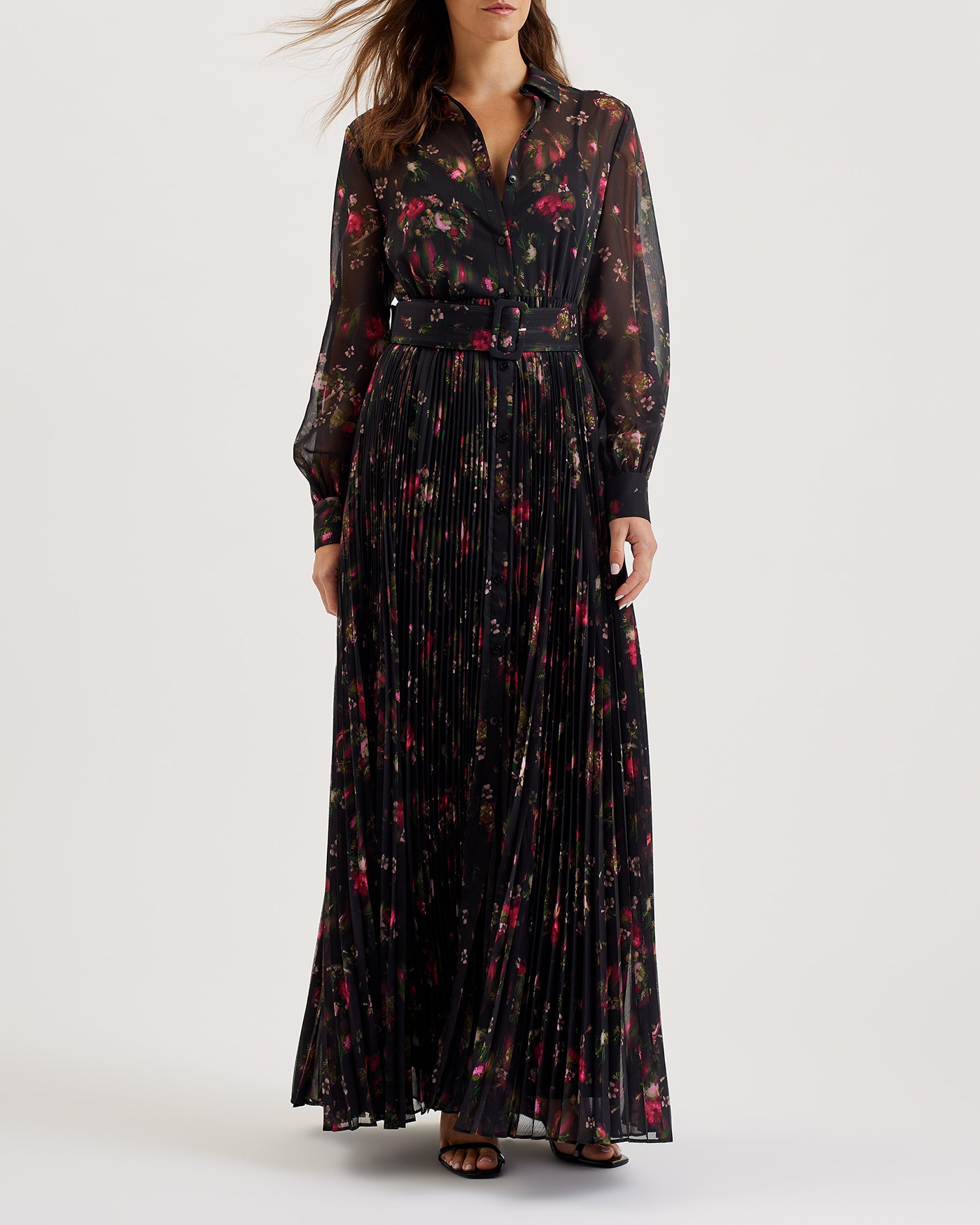 Ceiba Printed Maxi Shirt Dress Black