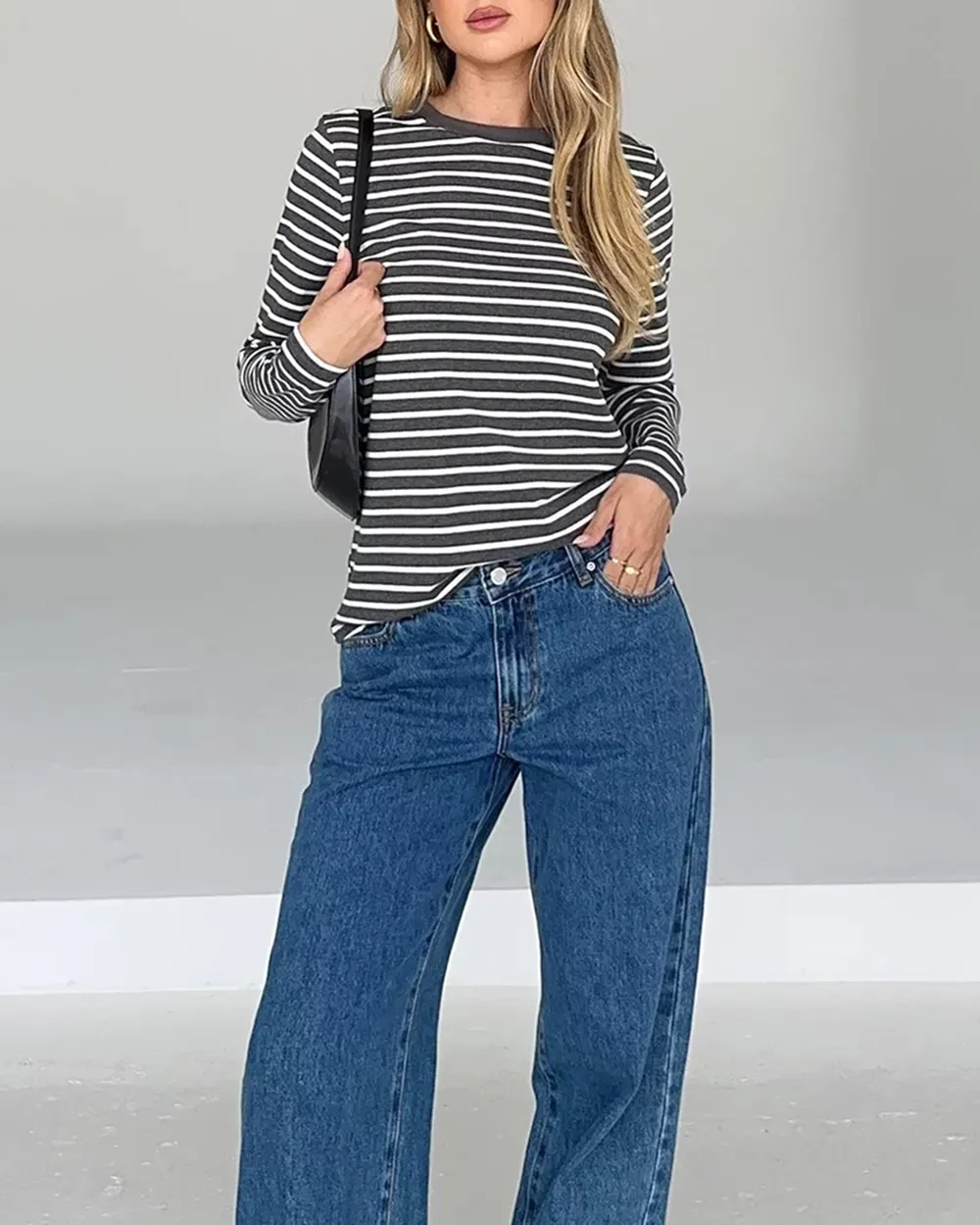 Melrose Long Sleeve Stripe Boyfriend Tee