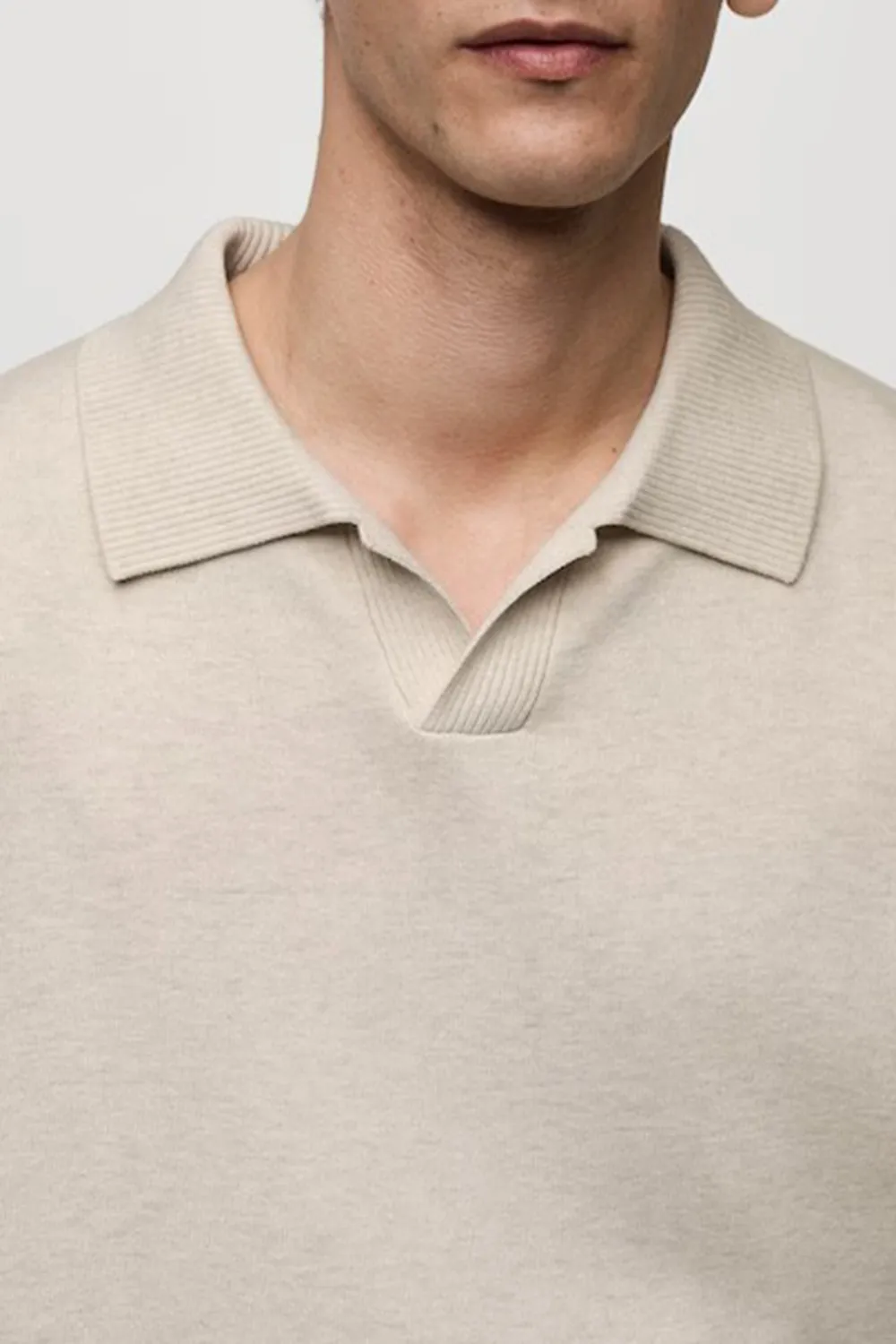 Cable Knit Collar Polo Shirt