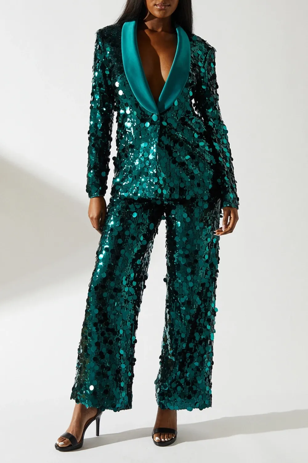 Disc Sequin Satin Trim Blazer