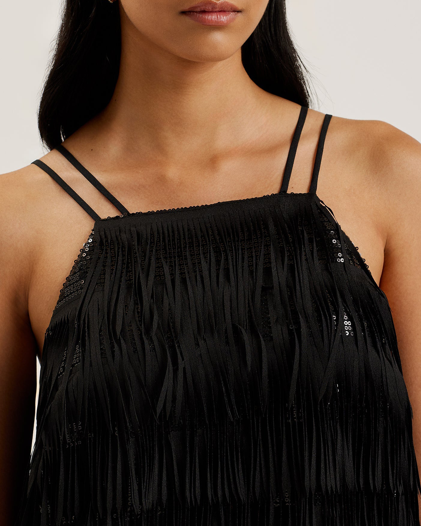 Bartin Fringe Halter Neck Mini Dress Black