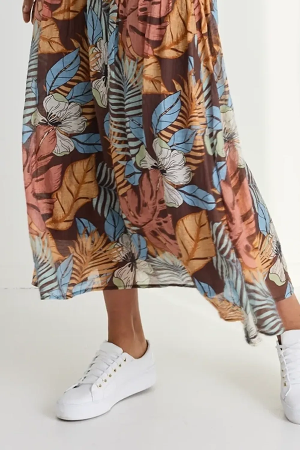 Sway Tropical Chocolate Print Flat Basque Midi Skirt