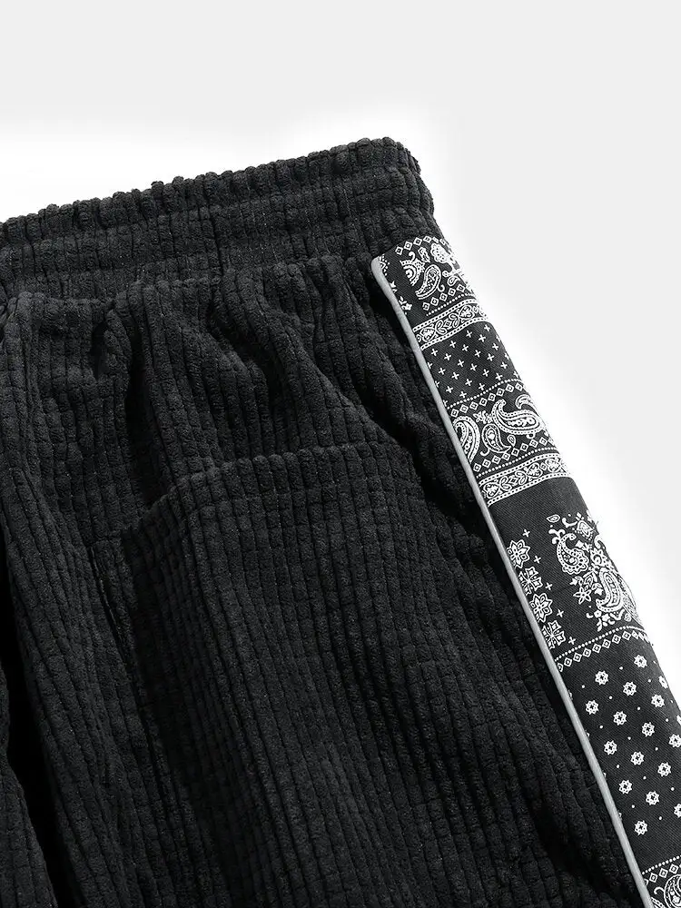 Corduroy Paisley Print Panel Pants