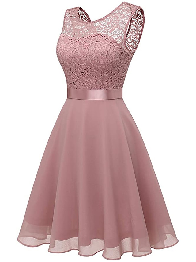 Women‘s Party Dress Lace Dress Knee Length Dress Pink Red Wine Dark Blue Red White Black Sleeveless Pure Color Lace Spring Summer Crew Neck Elegant 2022 XS S M L XL XXL XXXL