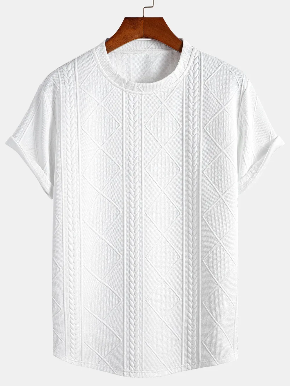 Short Sleeve Geometric Jacquard Arc Hem T-Shirt