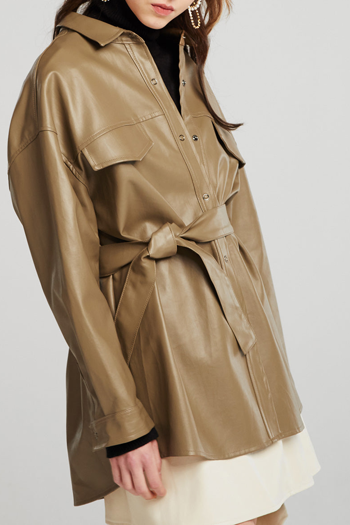 Louise Oversized Pleather Shirt w/Belt