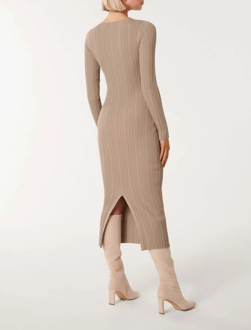 Evie Long-Sleeve Rib Knit Dress