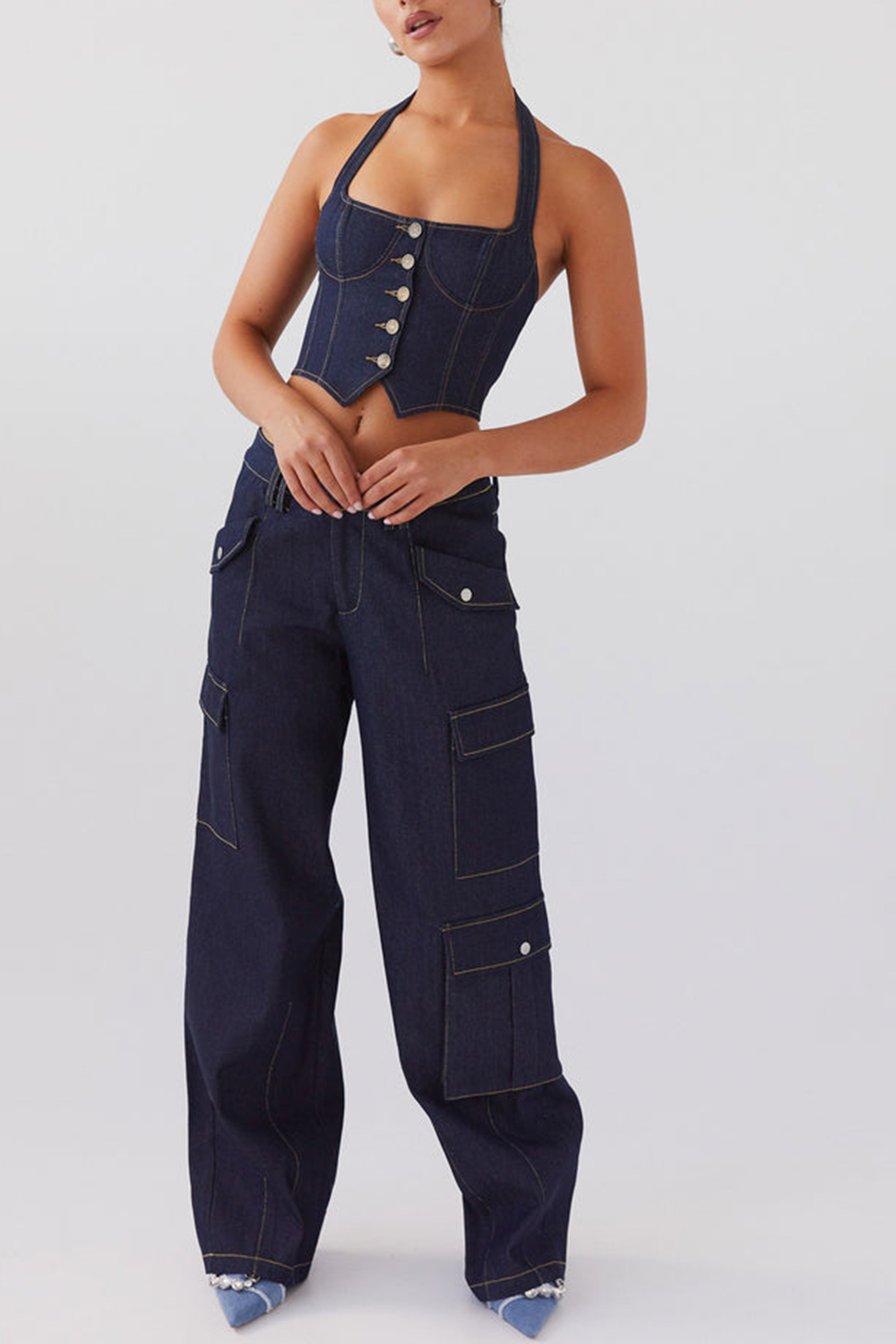 Greedy Denim Cargo Pants - Indigo