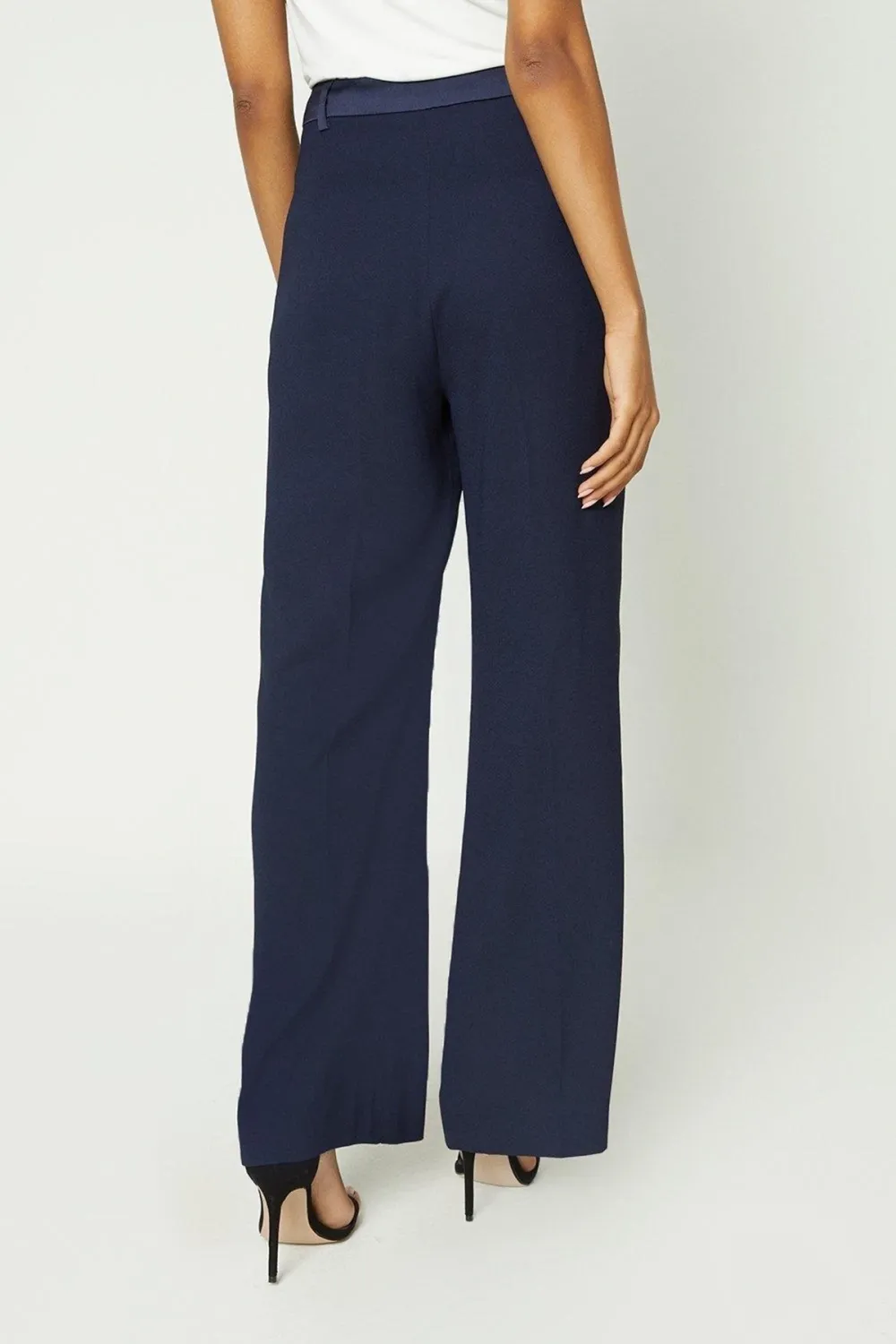 Petite Straight Leg Satin Waistband Trouser