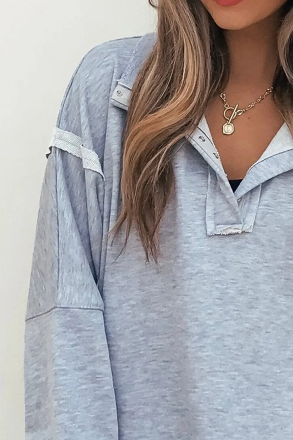 Grey Contrast Pullover Sweatshirt