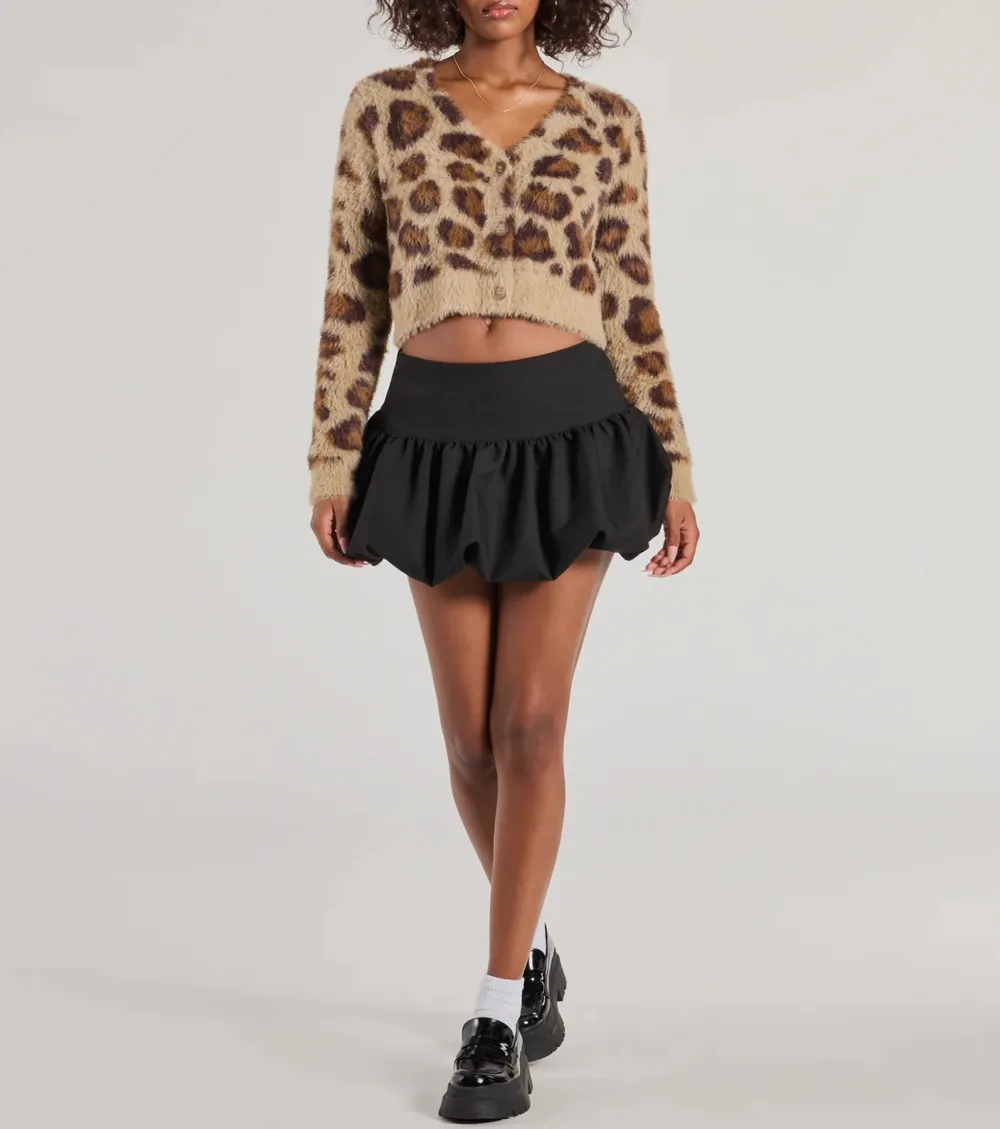 So Fierce Leopard Print Eyelash Knit Cropped Cardigan