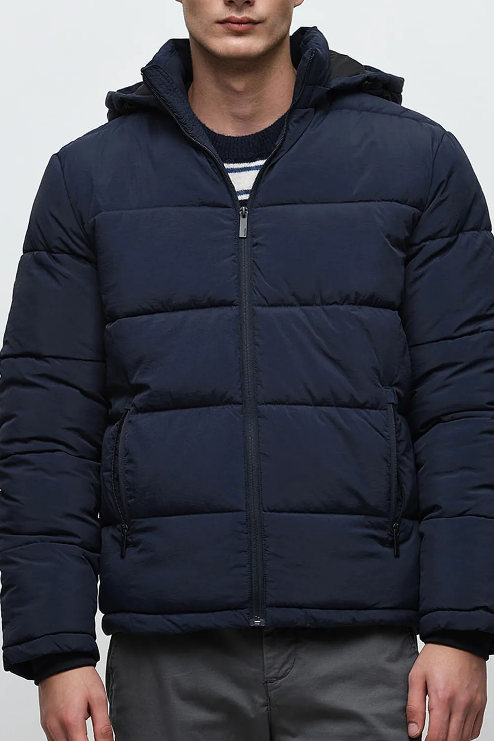 Green Hooded High-Neck Puffer Jacket