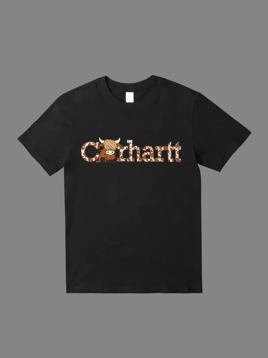 Western style pattern Crhartt slogan T-shirt