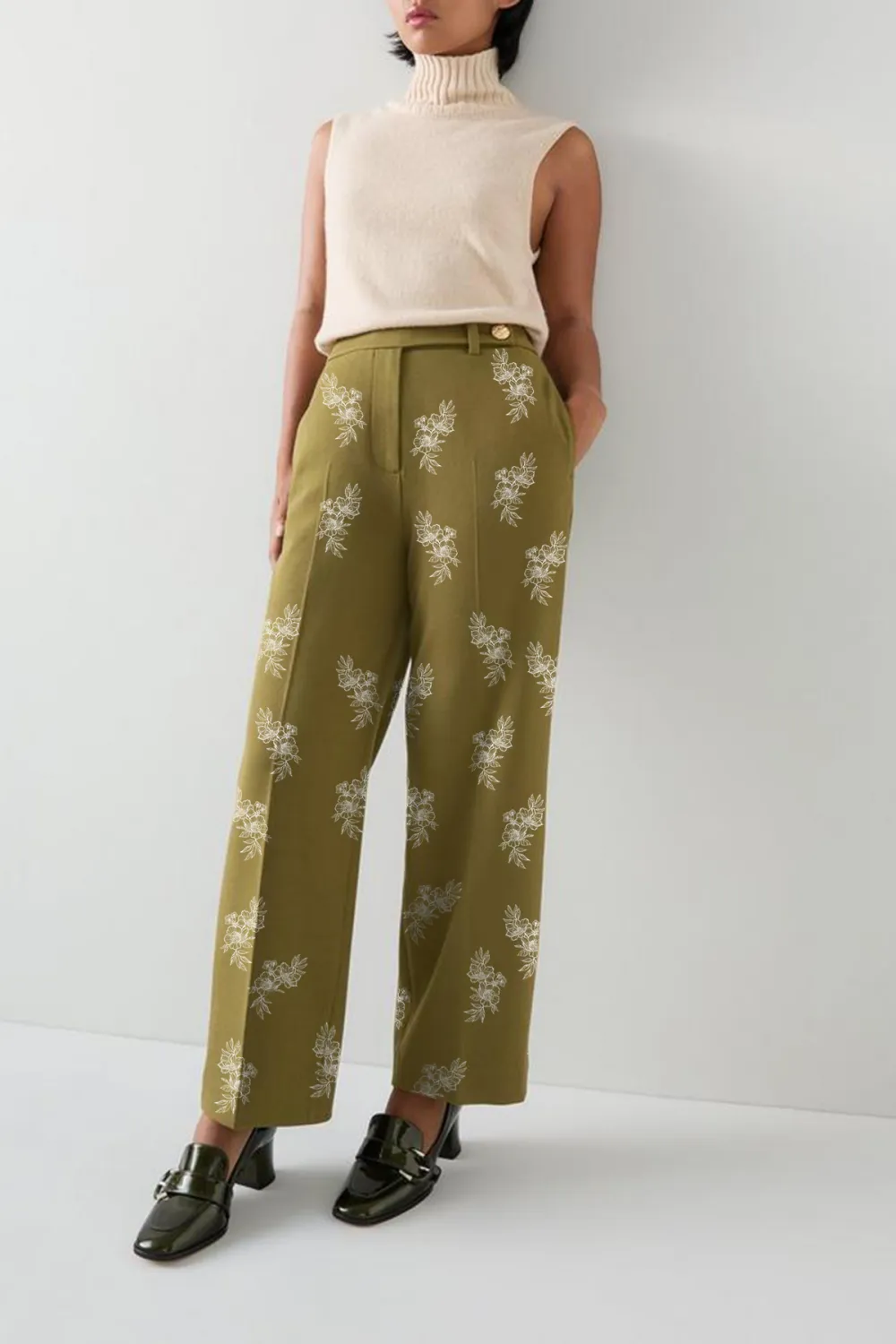 Billie Petite Olive Tailored Crop Wide Trouser