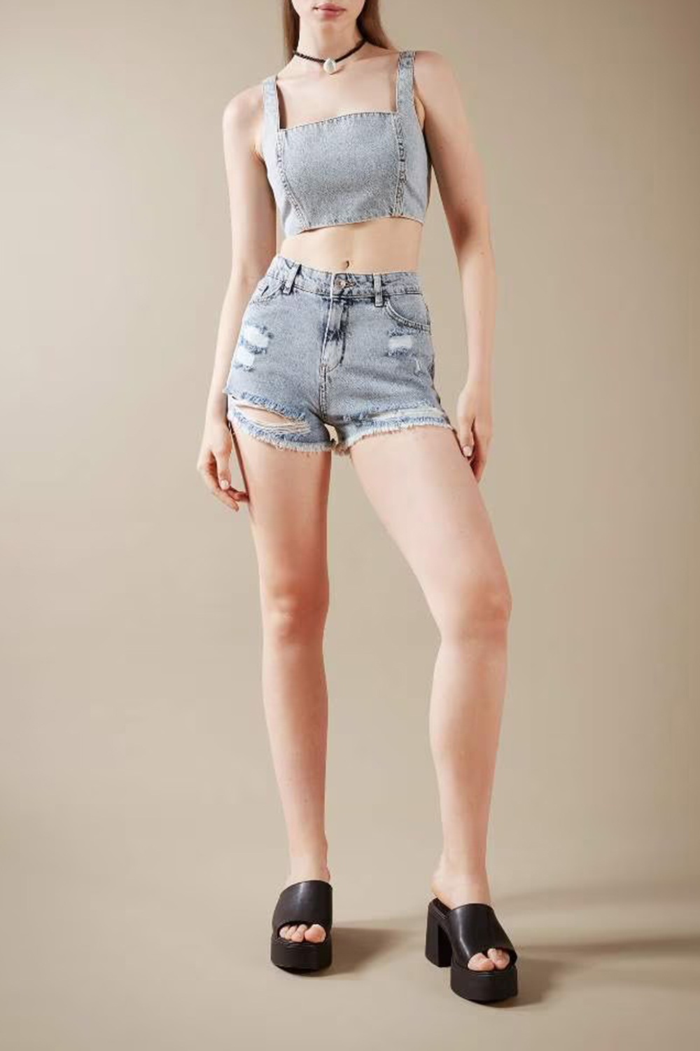 High Waist Crop-Tip Jean Shorts