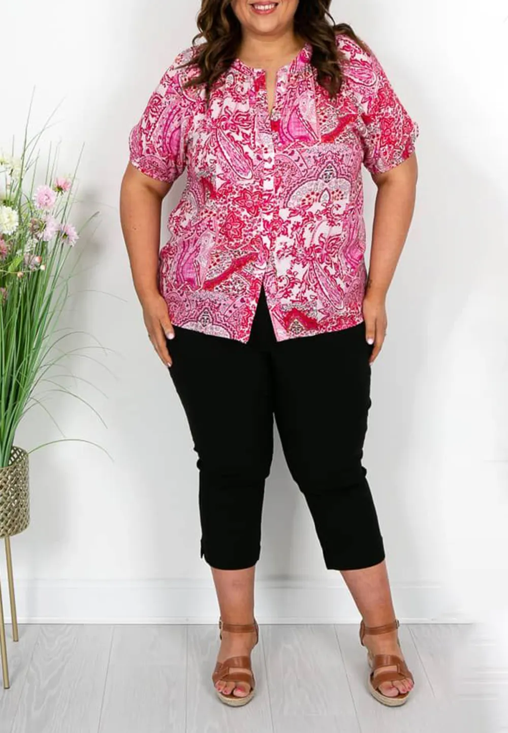 Pink and Red Button Through Paisley Top