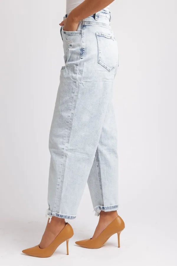 Light Wash Distressed Barrel Leg Jeans