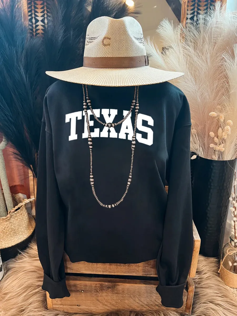 Retro Western Texas Cowboy Text Slogan Casual Round Neck Sweatshirt