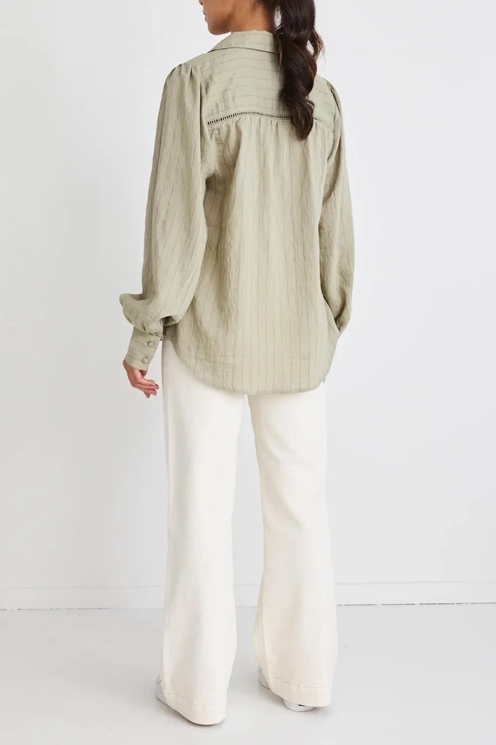 Bloom Khaki Stripe Lace Insert Blouse