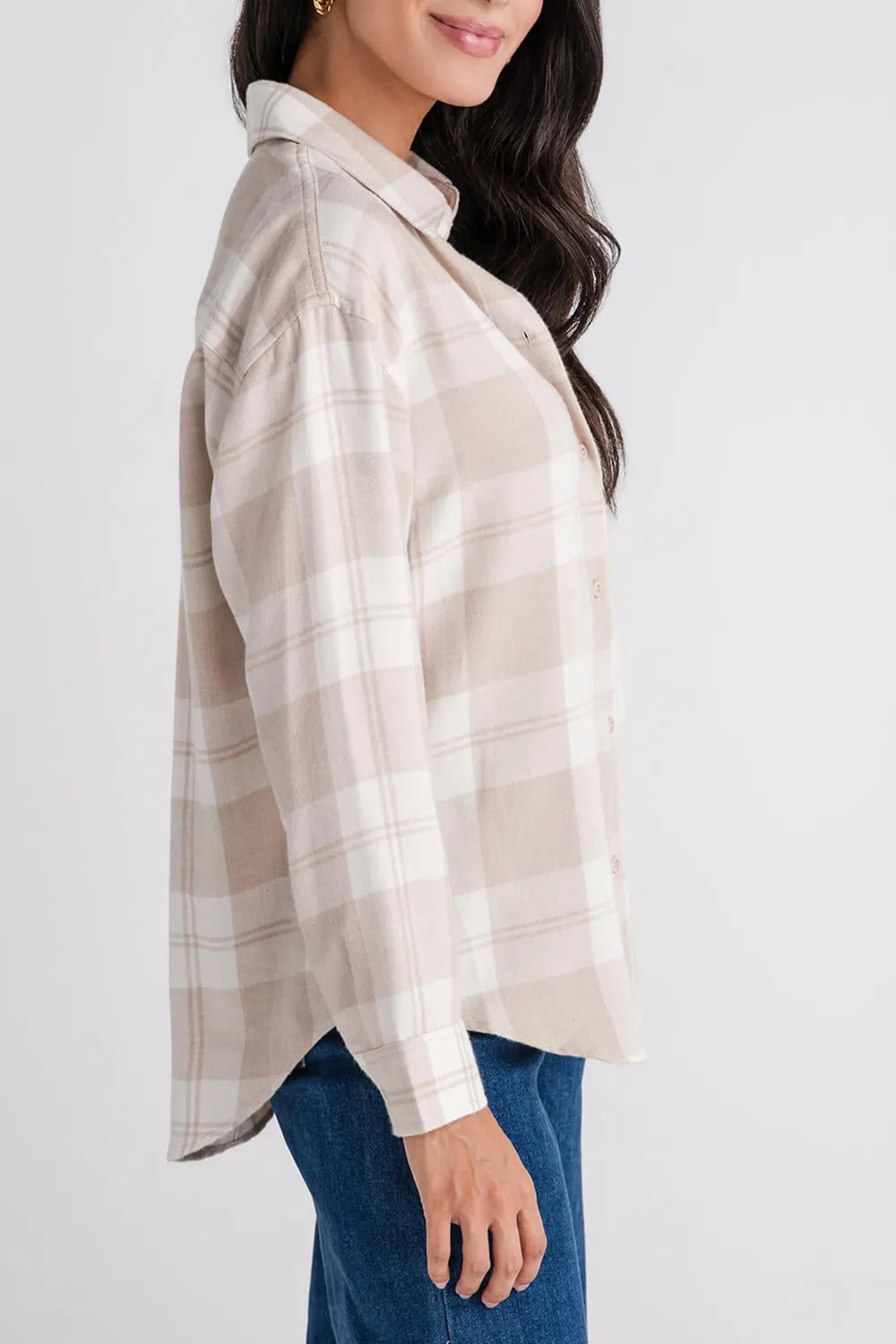 River Plaid Button Up Shirt - putty