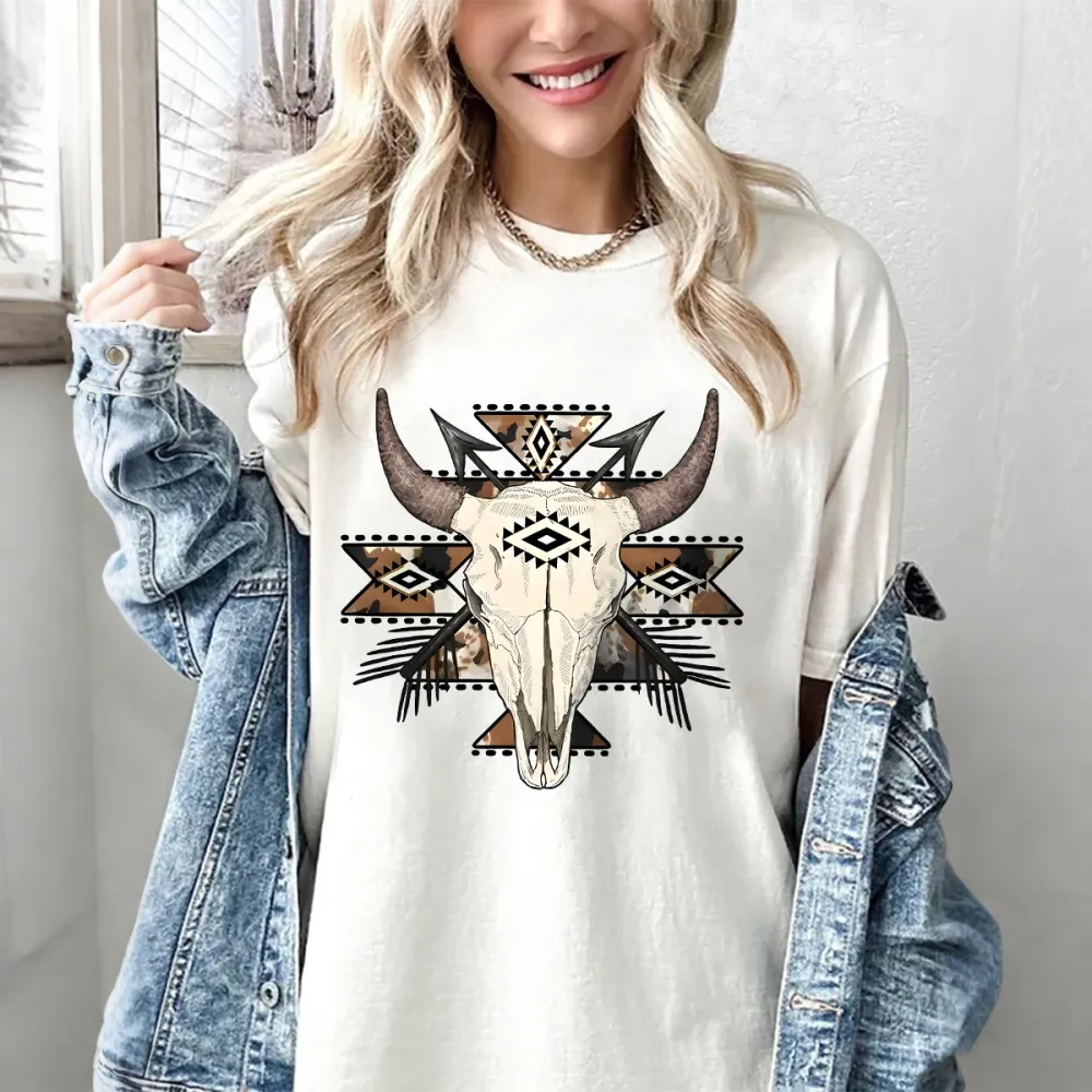 Western Aztec Bull Skull T-shirt