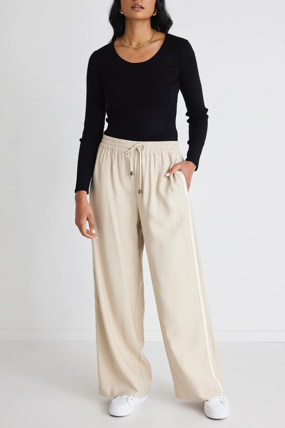 Townie Sand Stripe Side Tape Wide Leg Pants