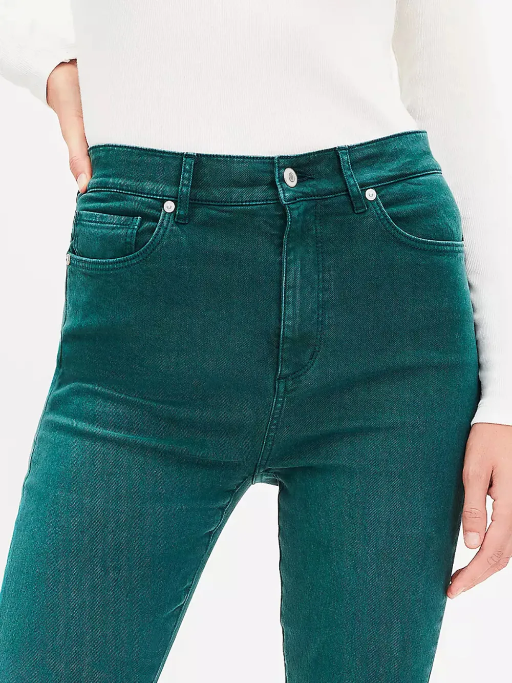 Fresh Cut High Rise Slim Flare Jeans in Deep Spruce Green