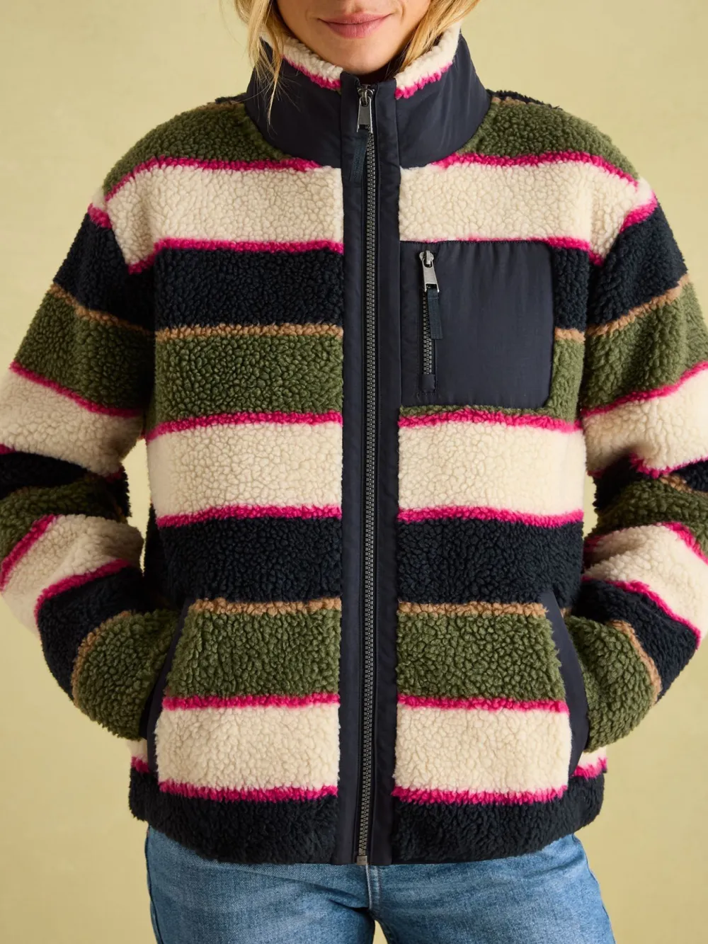 Multi Stripe Borg Fleece Jacket