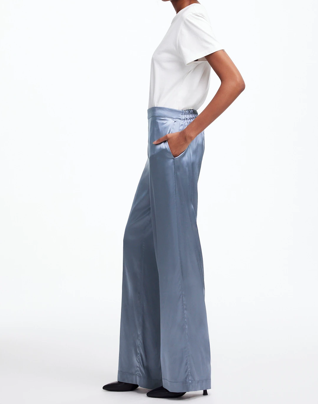 Pull-On Straight Pants in Stretch Satin